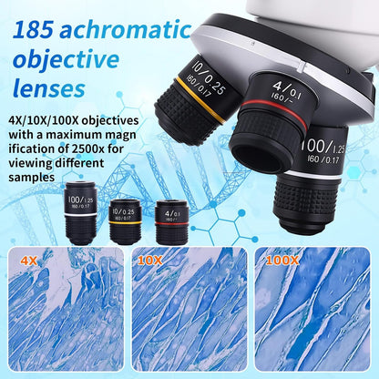 Microscope for Kids & Adults, 40X-2500X High-Power Compound Microscope for Students, School Lab & Home Schooling,Features Prepared Slides & Phone Holder
