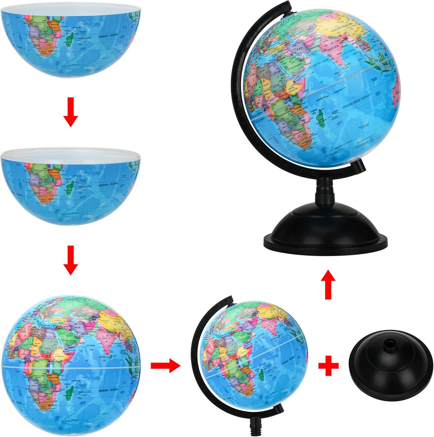 Political Globe Dia 5.5-inch / 14cm- Educational/Geographic - Stainless Steel Arc and Base - School, Home, and Office