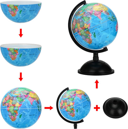 Political Globe Dia 5.5-inch / 14cm- Educational/Geographic - Stainless Steel Arc and Base - School, Home, and Office