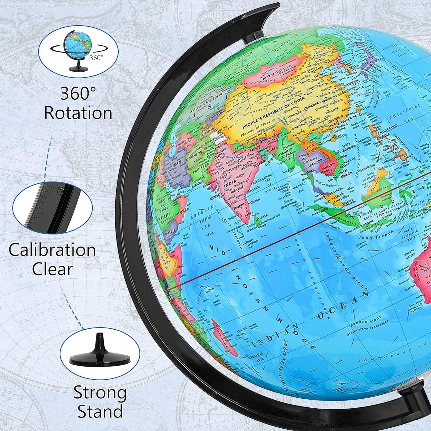 Political Globe, 13in Educational Globes for Classroom, Political Teaching Tool with HD Waterproof & Writable Erasable Surface, 360° Spinning for Education & Desk Decor
