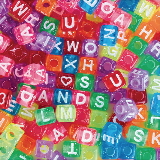 Color Splash!® Glitter Alpha Bead Assortment - 1/2 lb, Colorful Glitter-Filled Beads