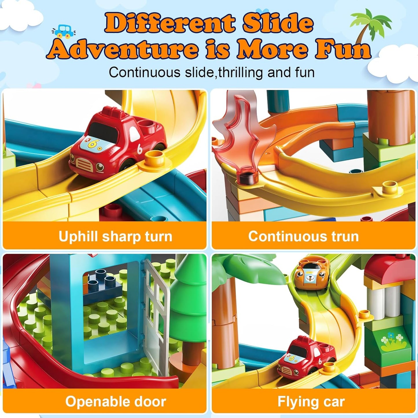 Marble Run Building Blocks,Classic Large Blocks Maze Track Sets with 4 Cars,STEM Toy Bricks Maze Puzzle Set Race Track Compatible with Major Brands for Age 3 4 5 6 7 8+ Boys Girls Gift