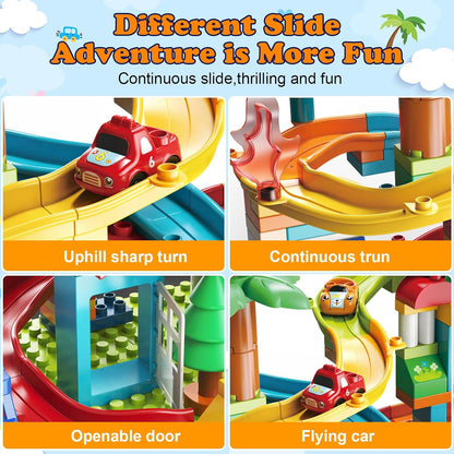 Marble Run Building Blocks,Classic Large Blocks Maze Track Sets with 4 Cars,STEM Toy Bricks Maze Puzzle Set Race Track Compatible with Major Brands for Age 3 4 5 6 7 8+ Boys Girls Gift