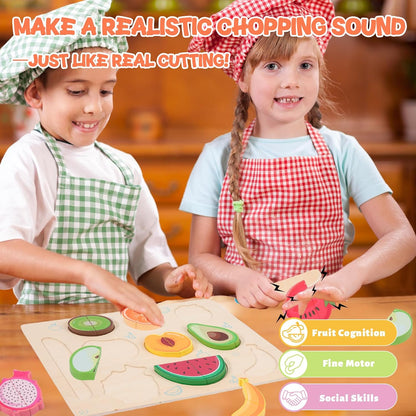 Wooden Cutting Fruit Puzzles for Kids 3 4 5 Years,Wooden Peg Puzzles for Play Food-Cutting Fruits for Toddlers 2-4 Years,Pretend Play Kitchen Accessory,Montessori Educational Toys Gift for Boys Girls