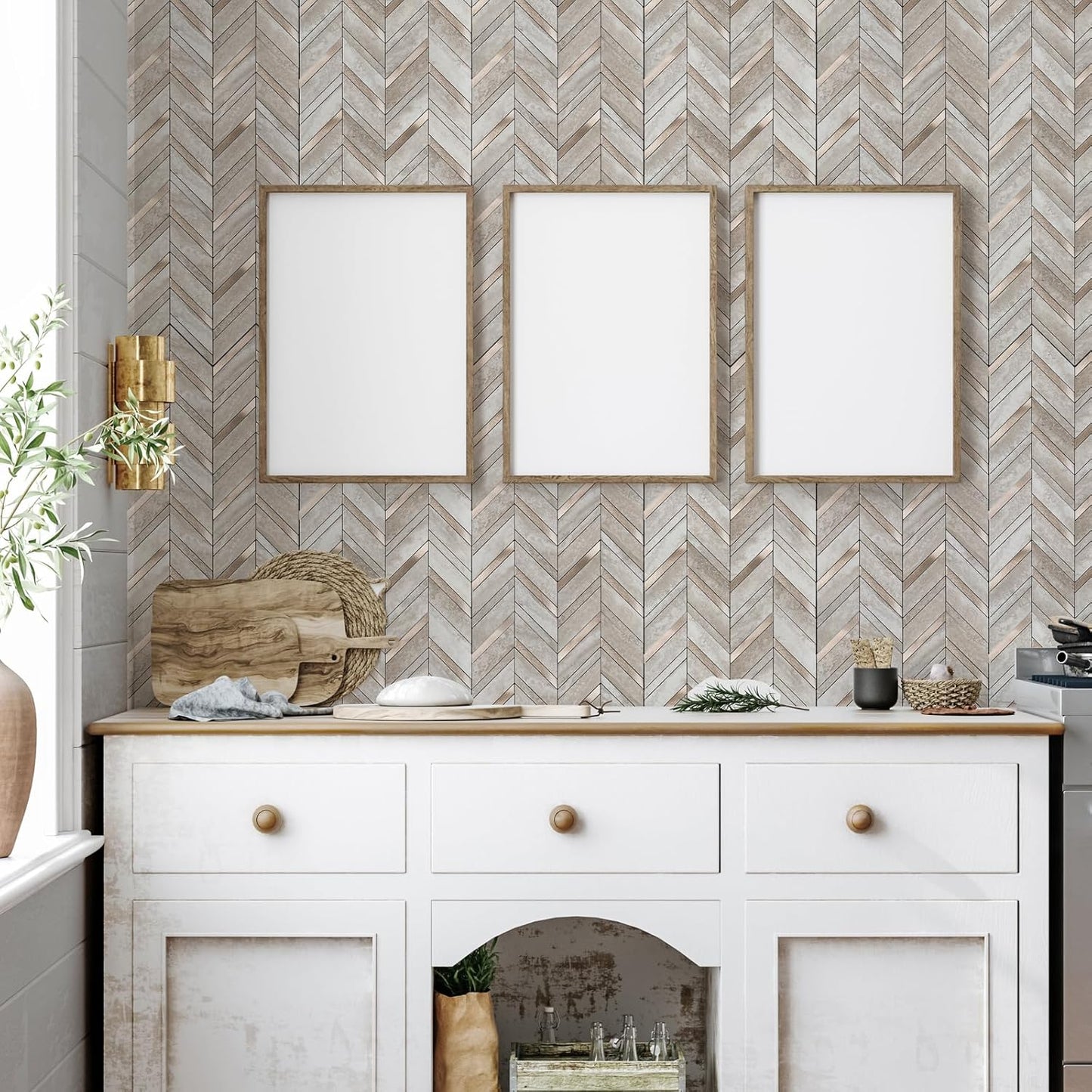 Yipscazo 10 Sheets Herringbone Backsplash Peel and Stick Tile, Marble Calacata Mixed Metal Gold PVC Stick on Backsplash for Kitchen, Waterproof Self Adhesive Wall Tile for Bathroom