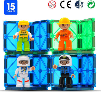 Playmags Magnetic Tiles for Kids 100-Piece Set, STEM Educational Building Blocks Toys for Kids, Includes Click-in ABC Learning Tiles, Gift for Boys & Girls, Add on Magnetic Figures, Car Set Available