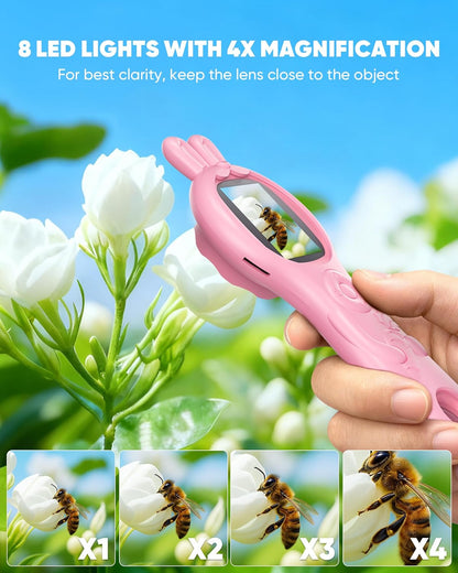 Microscope for Kids - Mini Pocket Digital Kids Microscope, Portable Handheld USB 500X Magnifying Glass, 4X Zoom, Christmas Birthday Gifts for Boys Girls Aged 3-12