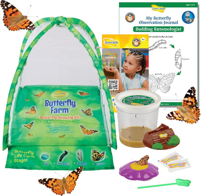 Insect Lore Butterfly Garden Kit with Live Caterpillars – Grow 10 Painted Lady Butterflies - STEM Learning Activity, Habitat with Journal, Stickers, Seeds & Figurines - As Seen on TV