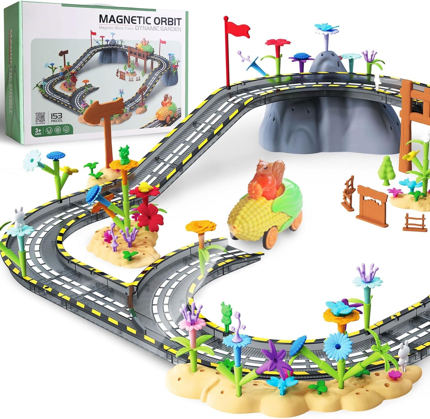 150PCS Magnetic Tiles Road Set with Marble Run, Preschool Magnet Tiles Included Magnetic Cars. STEM Magnetic Tiles for Kids, Preschool Educational Building Toys for Boys & Girls
