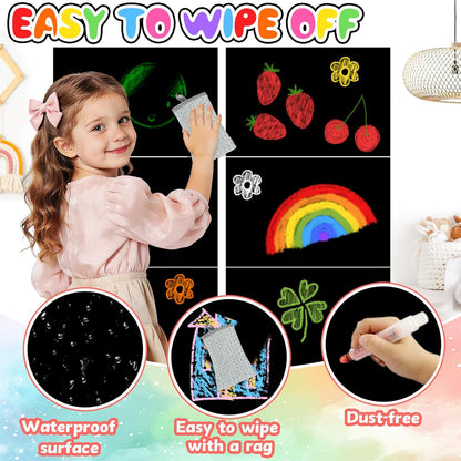 8 PCS Magnetic Wall Decals for Kids Magnetic Chalkboard Peel and Stick Magnet Sheets Board Sticker Tangram Puzzle Self Adhesive Contact Paper Dry Erase Blackboard for Playroom Homeschool 15.7"x10.4"