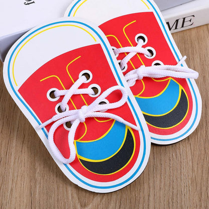 ElevateTech 2Pcs Wooden Lacing Shoe Shoe Lace Practice Board Threading Lacing Shoes Training Board Tying Practice Learning Educational Fine Motor Skills (Red White)