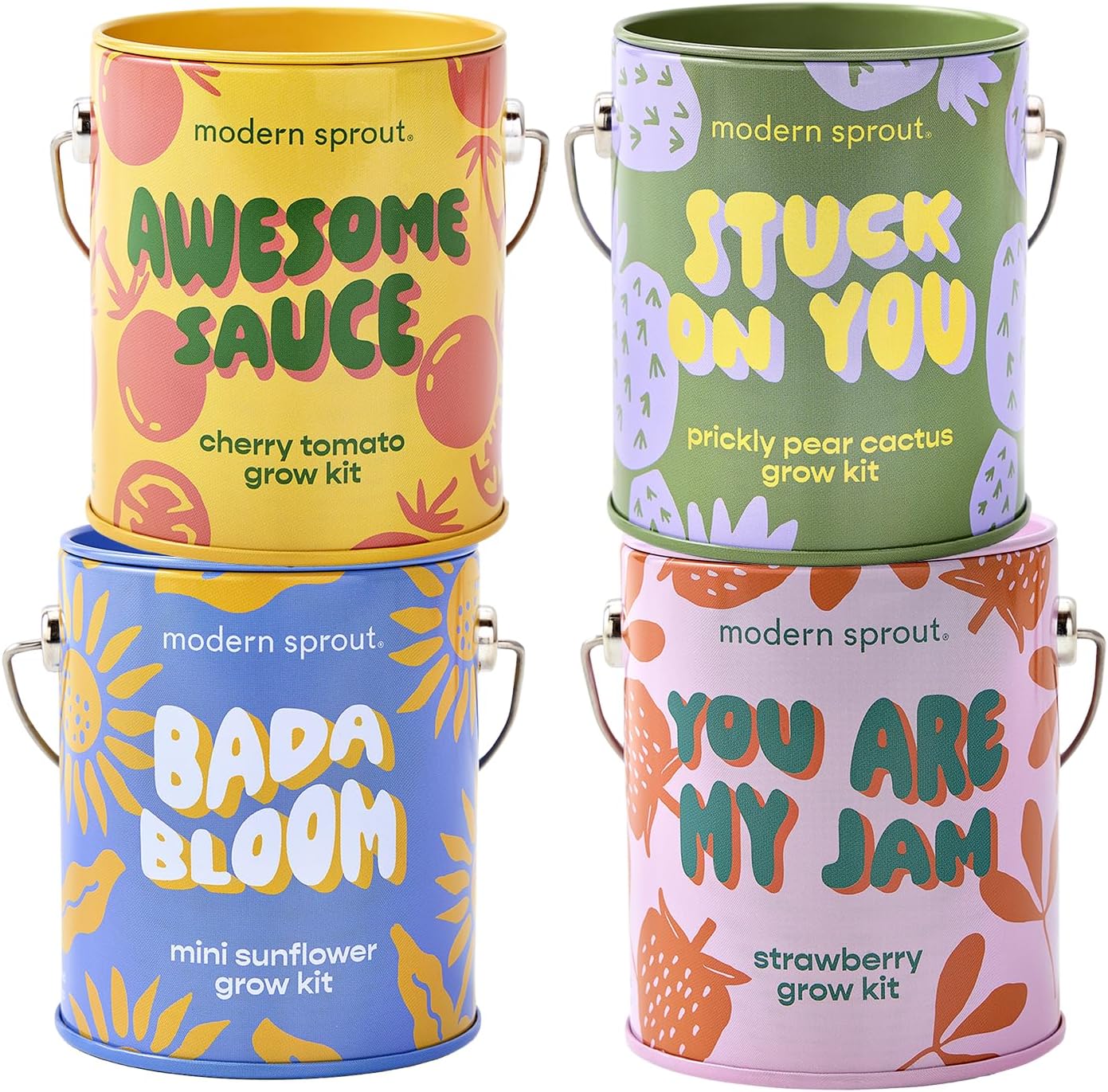 Modern Sprout Complimentary Color Grow Kits (Pack of 4) - Gift for Plant Lovers - Seed Starter Kit - Includes Organic Strawberry Tomato Sunflower & Cactus Seeds - Gardening Gifts that Grows with Love