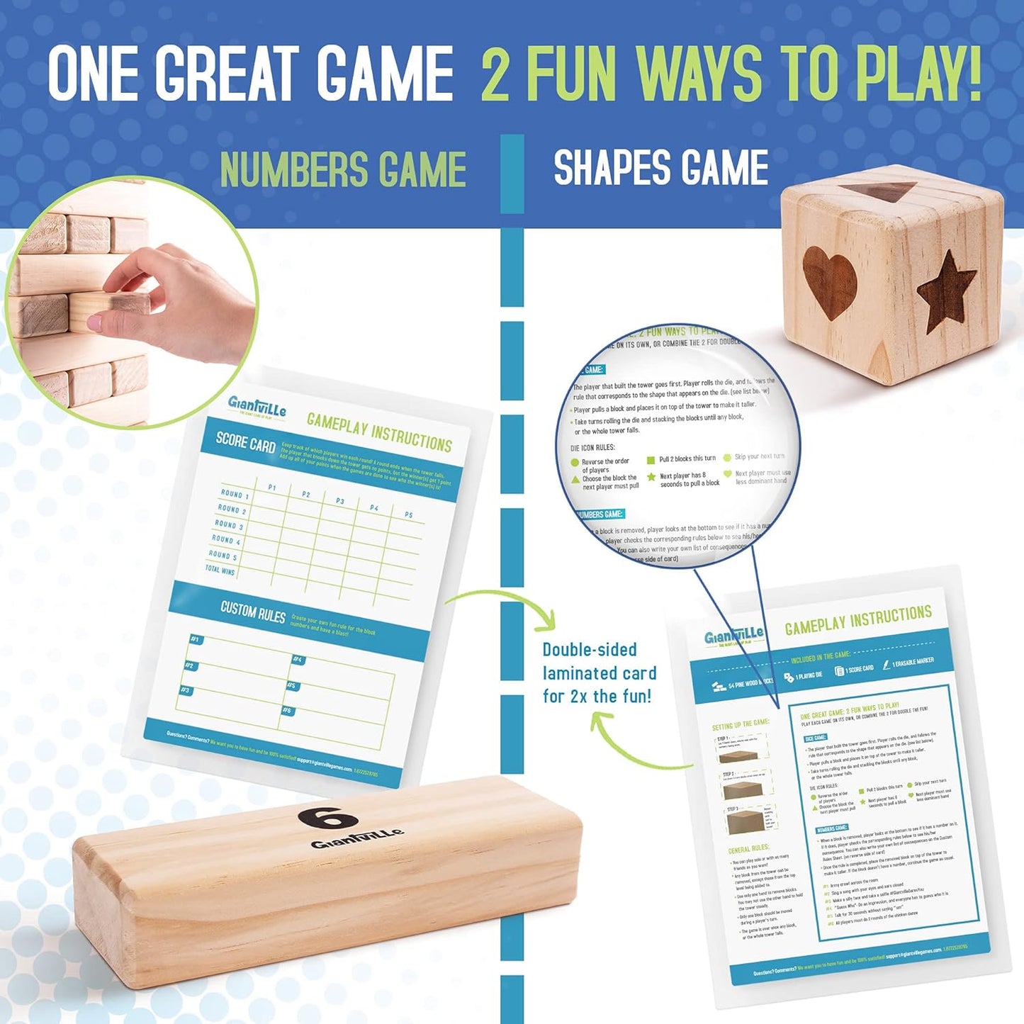 Giantville Giant Tumbling Timber Toy - STEAM-Credited Premium Pine Wood Blocks Tower - Indoor/Outdoor Yard Game for Kids & Adults - 56 Pieces + Carry Bag - Grows to Over 4 Feet