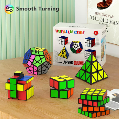 Vdealen Speed Cube Set, 7 Pack Puzzle Cube Bundle Fidget Ball 2x2 3x3 4x4 Pyramid Dodecahedron Rainbow Snake Magic Cube, Smooth Cube Game Toys Gift for Kids & Adults