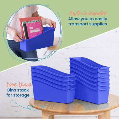 ECR4Kids Linking Plastic Storage Book Bin, Multipurpose Organization, Neon Purple, 10-Piece