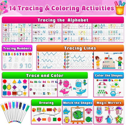 Curious 2 Learn Montessori Busy Book for Toddlers Ages 3-5 – Preassembled Preschool Learning Binder with 28 Activities, Travel Bag & 8 Markers – Educational Toy & Gift for 3 Year Old Boys (Blue)