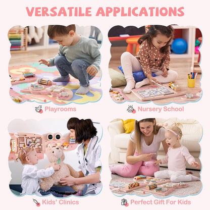 ROBOTIME Crocodile Busy Board Wall Panels for Toddlers, Pink Montessori Sensory Activity Board, Montessori Sensory Wall-Mounted Learning Center Toy for Kids Room, Educational Toys for Boys & Girls