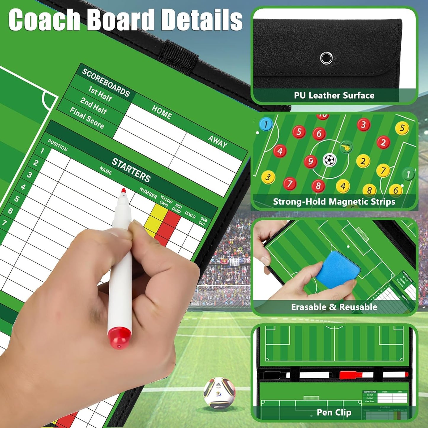 Magnetic Baseball Lineup Board for Dugout, 60 Magnets Coaching Clipboard with Dry Erase & Waterproof Bag – Dugout Organizer for Youth Baseball & Softball Coaches