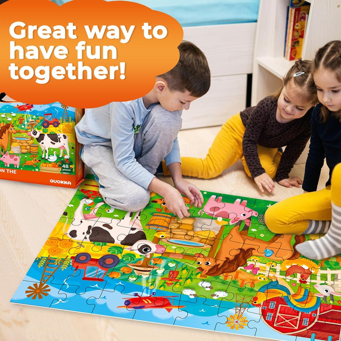 QUOKKA Giant Floor Puzzle for Kids Ages 4-6 – 2x3 Feet Extra-Thick 48 Pieces Toddler Puzzle Ages 3-5 – Bugs Educational Activity for Boys Girls – Premium Box with Sturdy Handle & Magnetic Closure