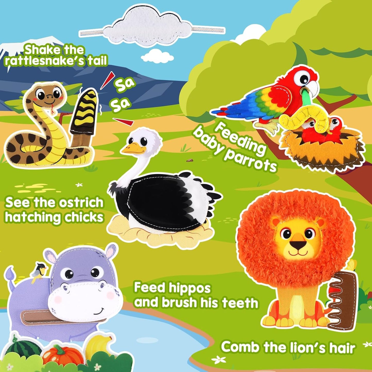 Wild-Animals Busy Book for Toddlers 1-3, Montessori Toys Busy Board for 1 2 3 Year Old Boy Girl Gifts, Toddler Learning Quiet Activity Book, Educational Airplane One Year Travel Toy
