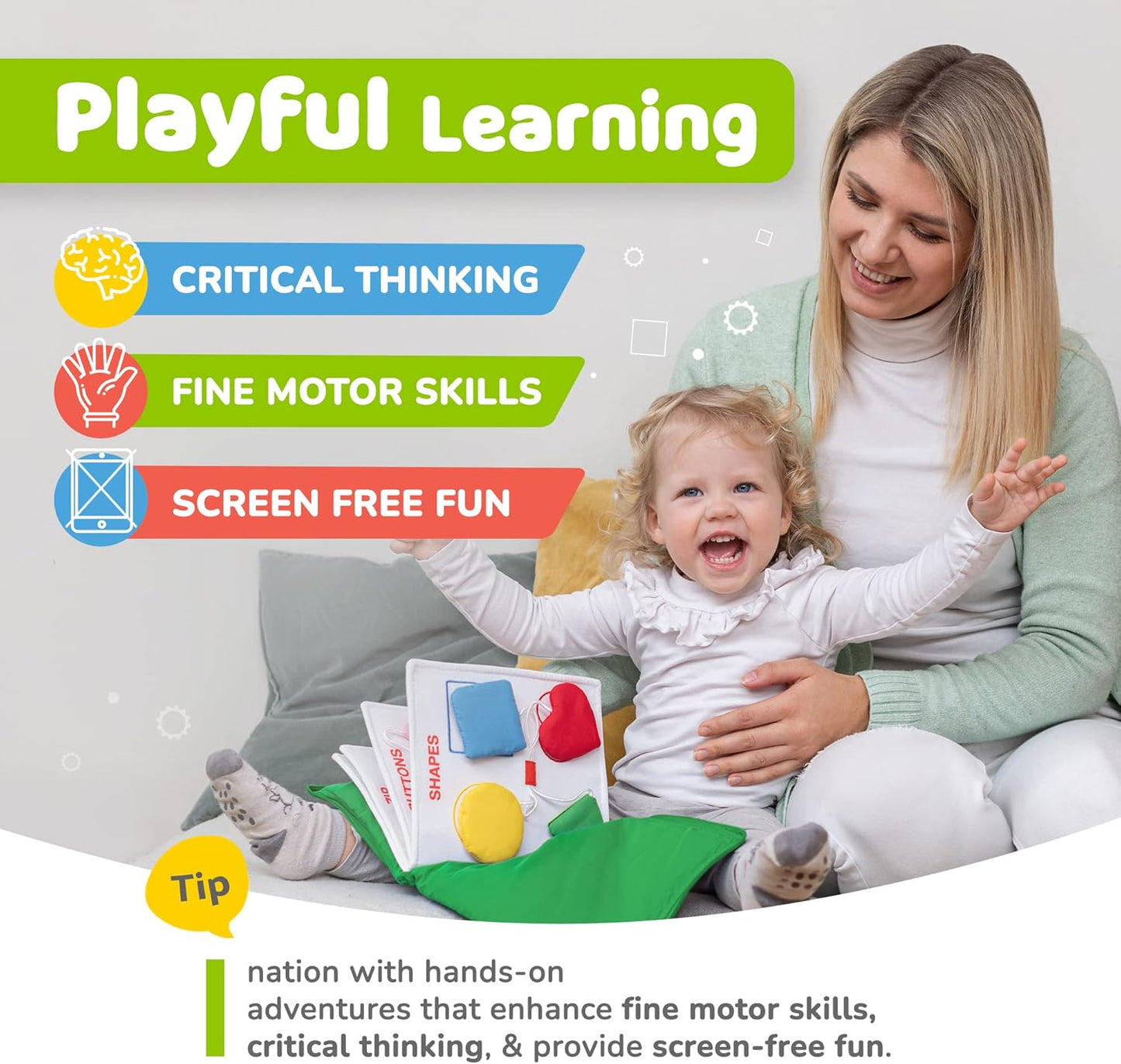 deMoca Travel Toys for Toddlers, Quiet Book for Toddlers 1-3, Baby Travel Toys for Airplane Car Rides, Montessori Busy Book for 1 Year Old with All Parts Attached, Felt Activity Pad, No Noise Gift