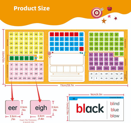 Phonics Word Building Magnetic Tiles Set, Phonics Manipulatives, Magnetic Letter Tiles, Educational Learning Kit with 239 Foam Tiles, 90 Cards, Magnetic Folder