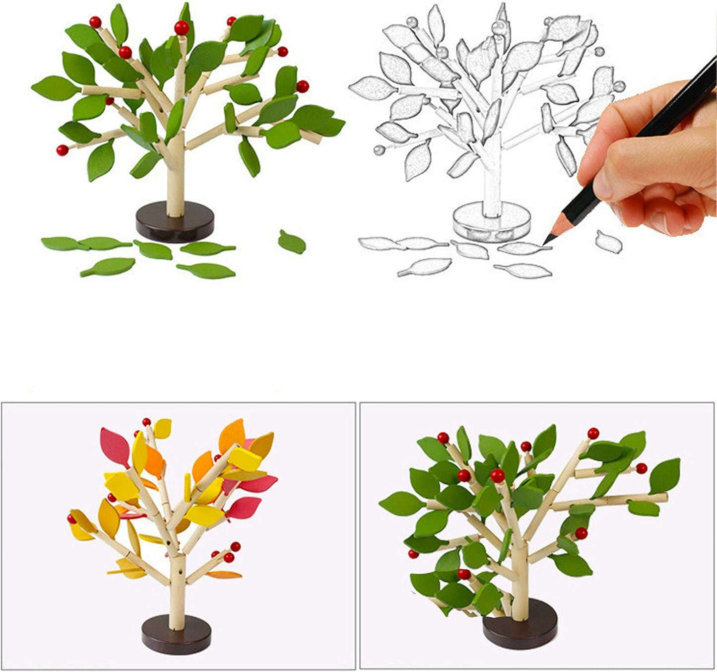 Green+Yellow Early Childhood Building Blocks Wooden Assembling Tree Combination Boys and Girls DIY Disassembly Puzzles Educational Toys Home Office Decoration