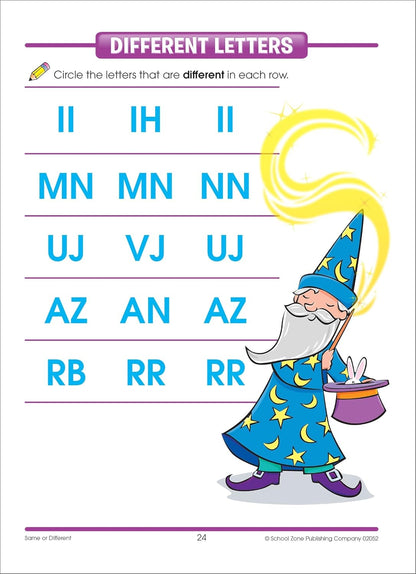 School Zone Same or Different Workbook: 32 Pages, Preschool, Kindergarten, Words, Letters, Colors, Matching, Compare and Contrast, Ages 3 to 5 (Get Ready! Book Series)