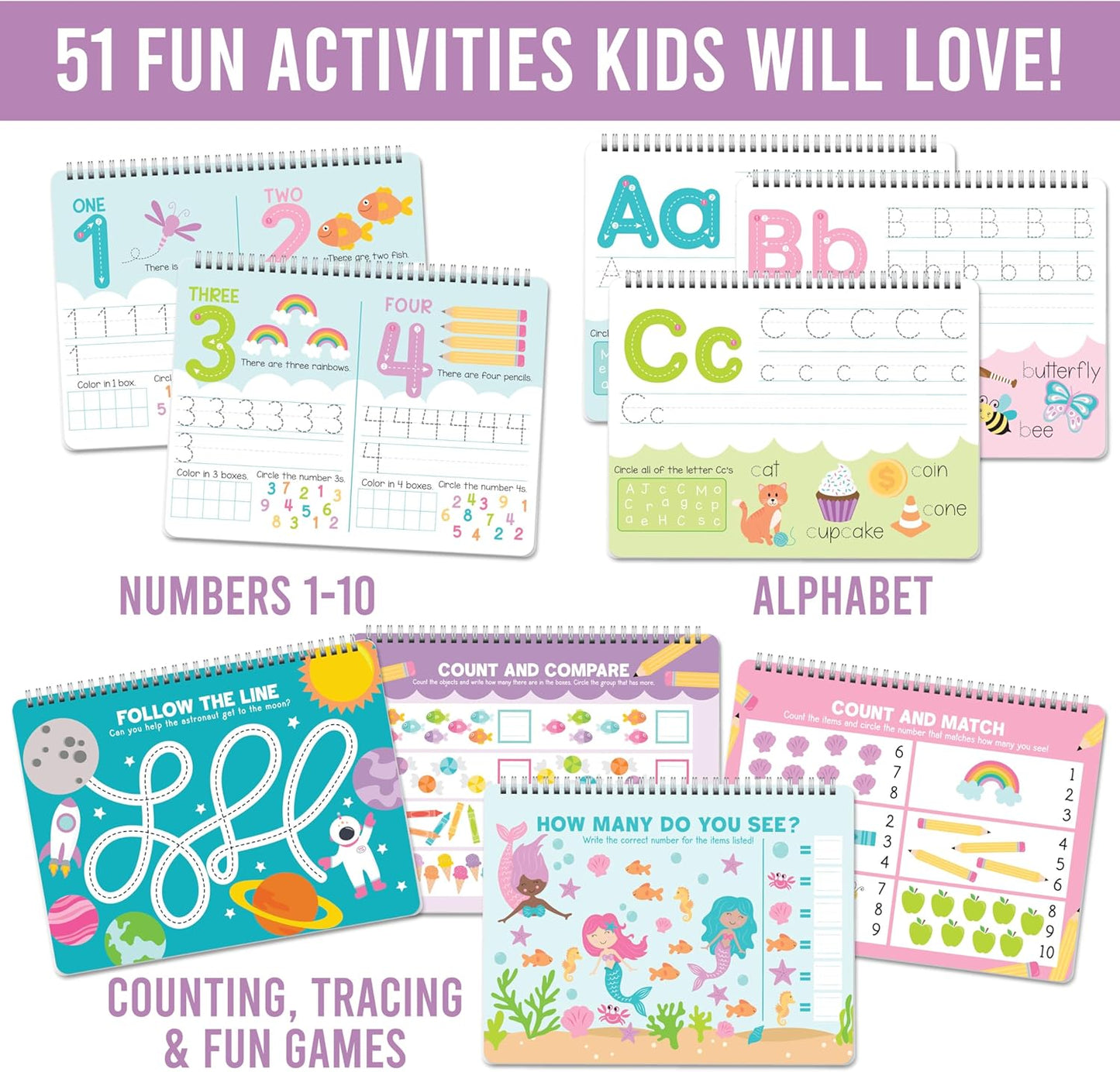 Hadley Designs ABC Tracing Books for Kids Ages 3-5 - Preschool Learning Activities, Dry Erase Writing Practice for Kids, Reusable Alphabet Letter Tracing PreK Workbooks Age 4-5, Pre K Graduation Gifts