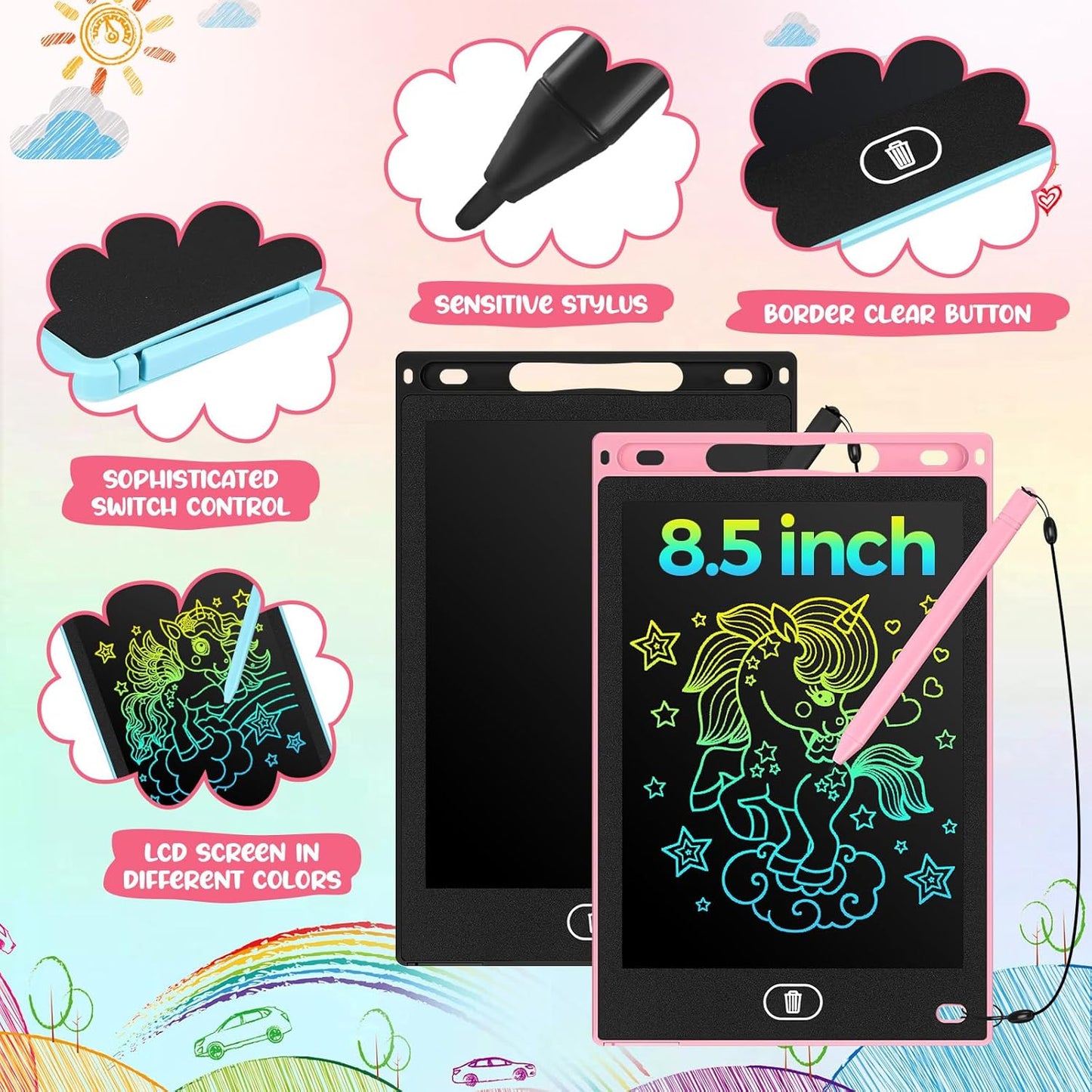 Tinlade 12 Pack LCD Writing Tablets for Kids Party Favors Games, 8.5 Inch Educational Learning Bulk Toys Gifts Erasable Doodle Boards Portable Electronic Drawing Pads for Toddlers 4-8 School Birthday