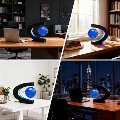Magnetic Levitation Floating Rotating World Globe with LED Light - C Shape Anti Gravity Levitating Globe for Desk Office Decor, STEM Educational Map, Unique Tech Gift for Men Kids Boss, 3.5 Inches