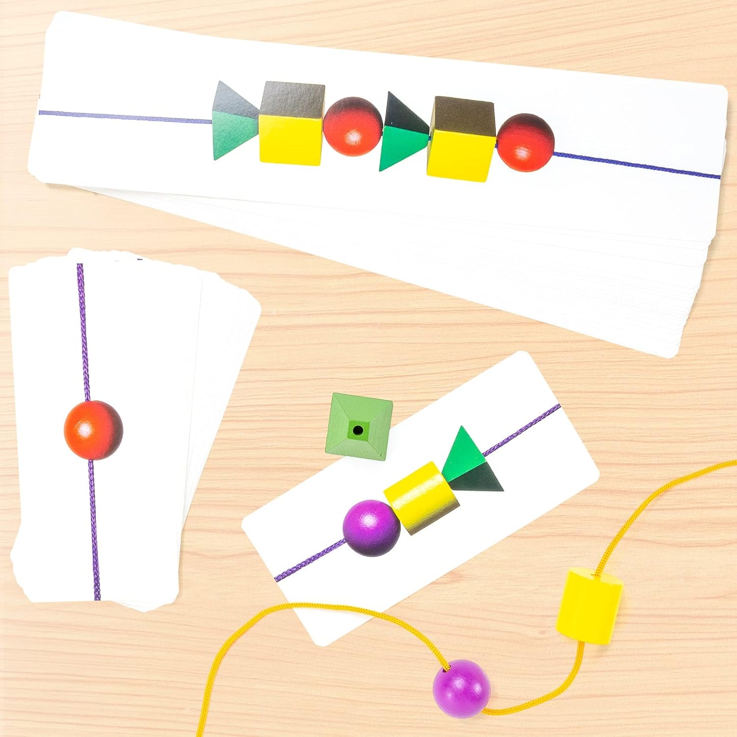 Stages Learning Language Builder Stringing Beads Kit Curriculum for Autism & Preschool 144 Wood Beads and 40 Patterning Flashcards, Home Set