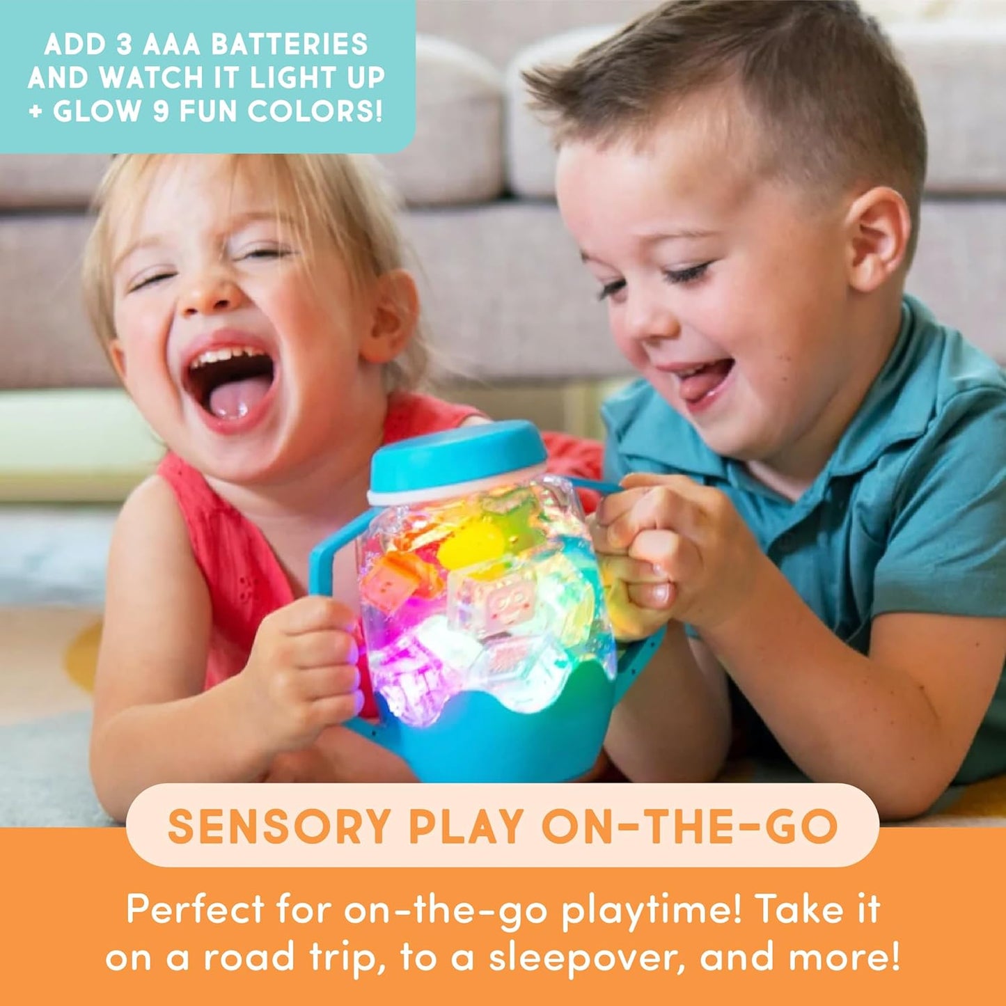Glo Pals Play Pack Bundle with Sensory Play Jar, Water-Activated Light-Up Cubes, and Fun Fillers - Sensory Toys for Toddlers - Sensory Toy Kit with Light Up Cubes for Bathtub - Abby Cadabby