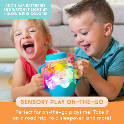 Glo Pals Water Activated Light-Up Sensory Bath Toy Play Jar, 4 Reusable Cubes and Fun Fillers for Bathtime and Sensory Play, Perfect for Kids and Toddlers, Easy As ABC