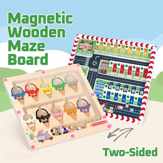 Double Sided Wooden Magnetic Color and Number Maze, Strong Magnet Alphabet Puzzle Board for Toddlers 2-4, Montessori Preschool Educational Learning Toys, Fine Motor Skills for Kids Boys Girls 3-5