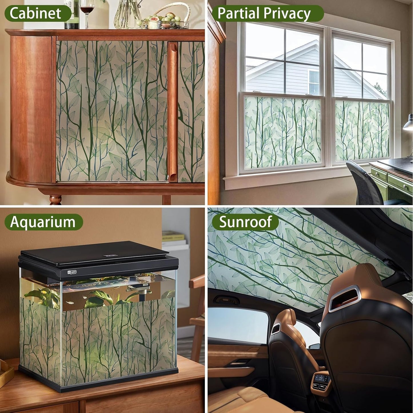 Leaf Pattern Window Tint with Installation Tools, Blackout Window Cover, Sun Blocking Window Tint for Home (Full Blackout Opaque, 17.7'' x 78.7'')