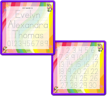 Kid's Name Tracing Board | Dry Erase Letter Tracing | Reusable Name Alphabet Tracing| Number Tracing | Personalized | Baby Unicorn Theme