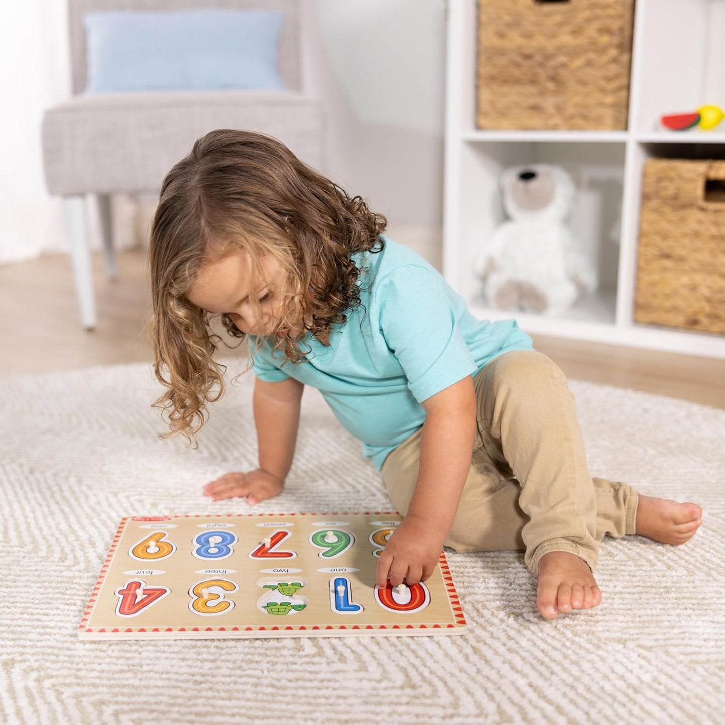 Melissa & Doug Wooden Lift & See Peg Puzzle Early Learning 2-Pack for Girls and Boys – Alphabet, Numbers
