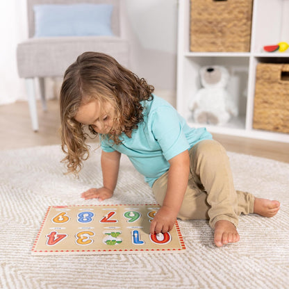 Melissa & Doug Wooden Lift & See Peg Puzzle Early Learning 2-Pack for Girls and Boys – Alphabet, Numbers