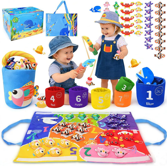 Montessori Toys for 1 Year Old, 40PCS Upgraded Fishing Game Toys for Toddlers 1-3, Educational Baby Toy for Color Sorting, Number & Alphabet Learning, Birthday Gifts for Baby Boy Girl Age 1 2 3