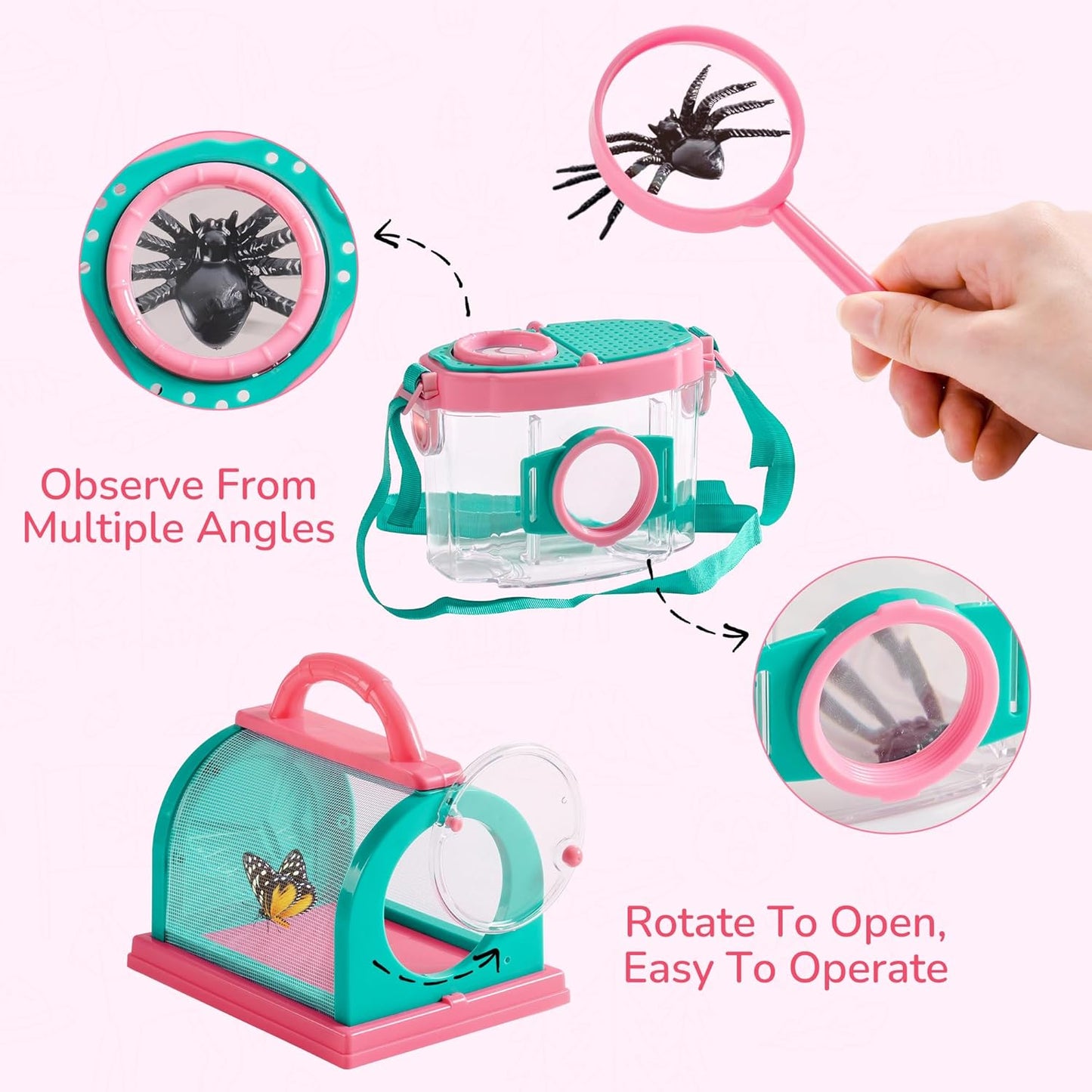 ROBOTIME Kids Explorer Kit, Outdoor Bug Catcher Kit for Kids with Magnifying Glass & Butterfly Net, Fun Bug Catching Kit for Backyard & Camping, Bug Catcher for Boys & Girls 3-12