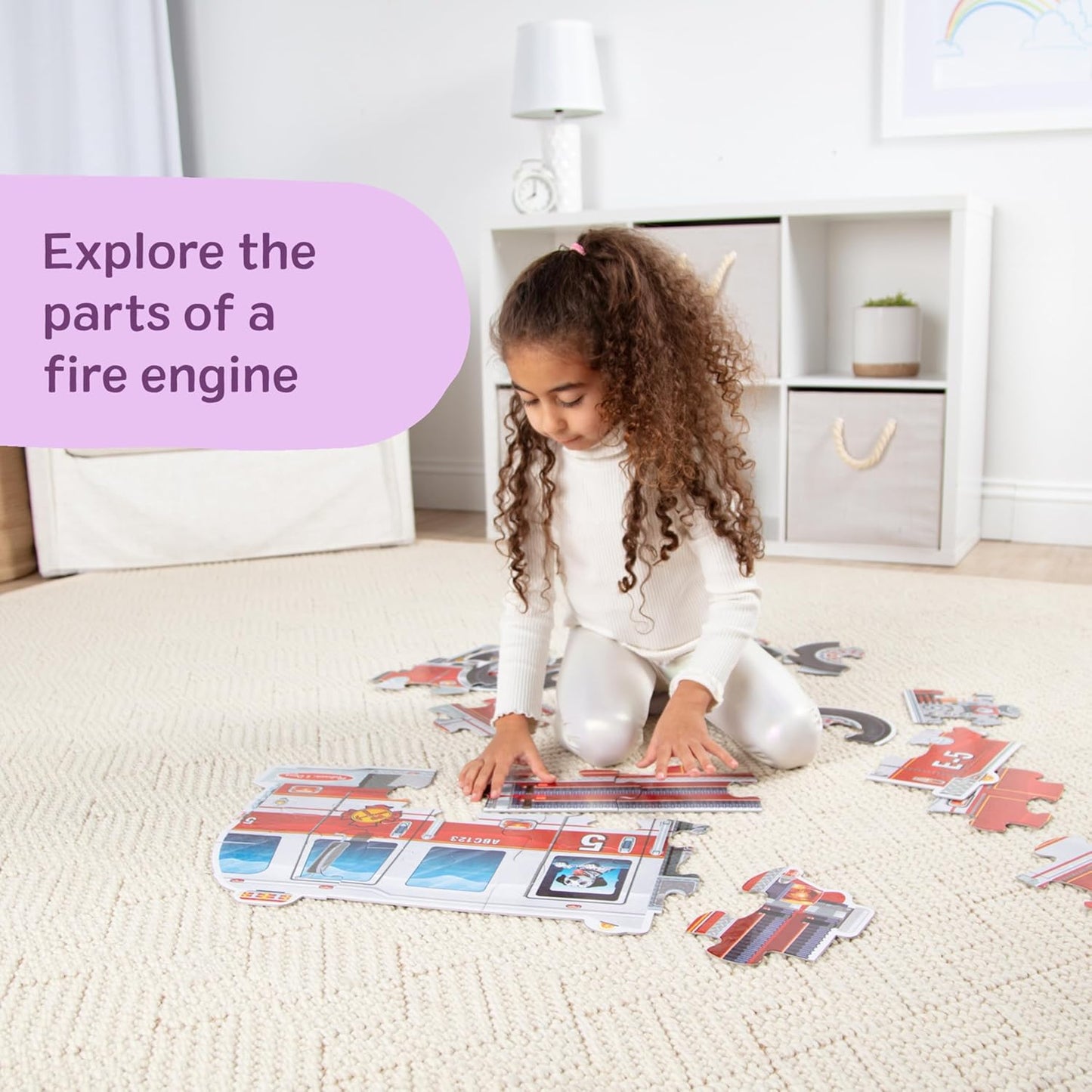 Melissa & Doug Giant Fire Truck Shaped Jumbo Floor Puzzle, 24-Piece Fire Engine Jigsaw Puzzle, Over 4 Ft Long Kids Puzzles for Toddlers Ages 3+