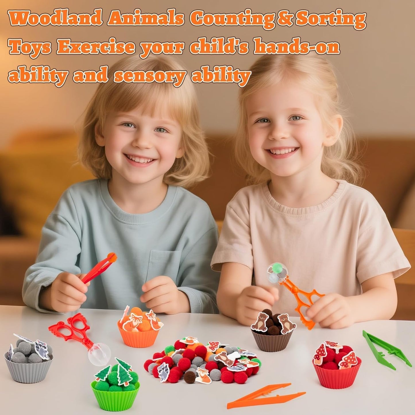 EZdhuawuse Summer Sensory Bin Fillers - 268P Fine Motor Toy Counting Sorting Set for Kid Birthday Easter Gift, Felt Phrases Heart Colorful Pom Poms Cup Clip for Preschool Education Activities