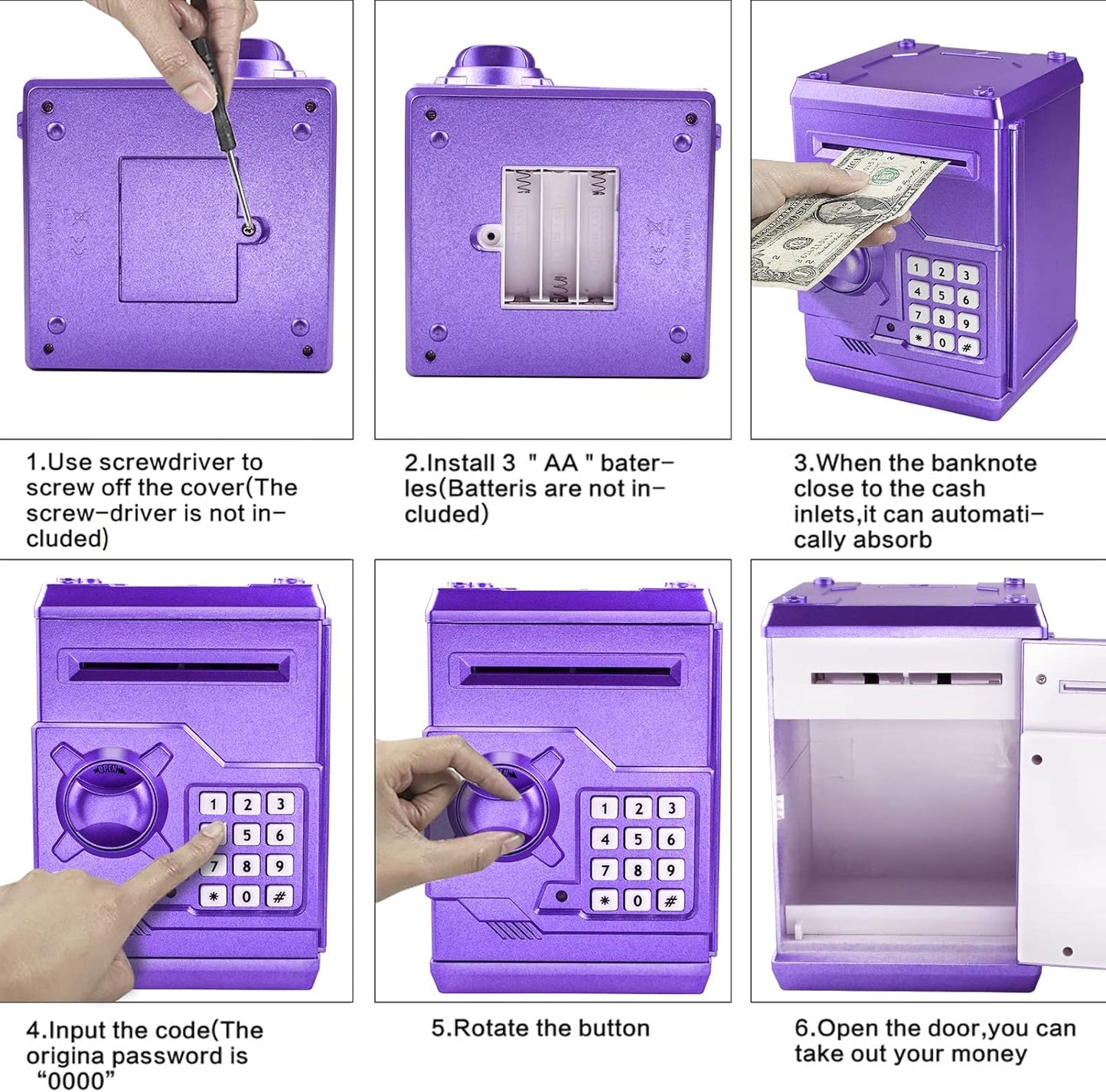 Piggy Bank Electronic Mini ATM for Kids Baby Toy, Safe Coin Banks Money Saving Box Password Code Lock for Children,Boys Girls Best Gift (Silver)