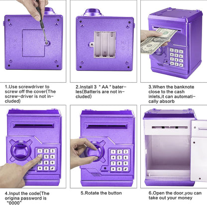 Piggy Bank Electronic Mini ATM for Kids Baby Toy, Safe Coin Banks Money Saving Box Password Code Lock for Children,Boys Girls Best Gift (Silver)
