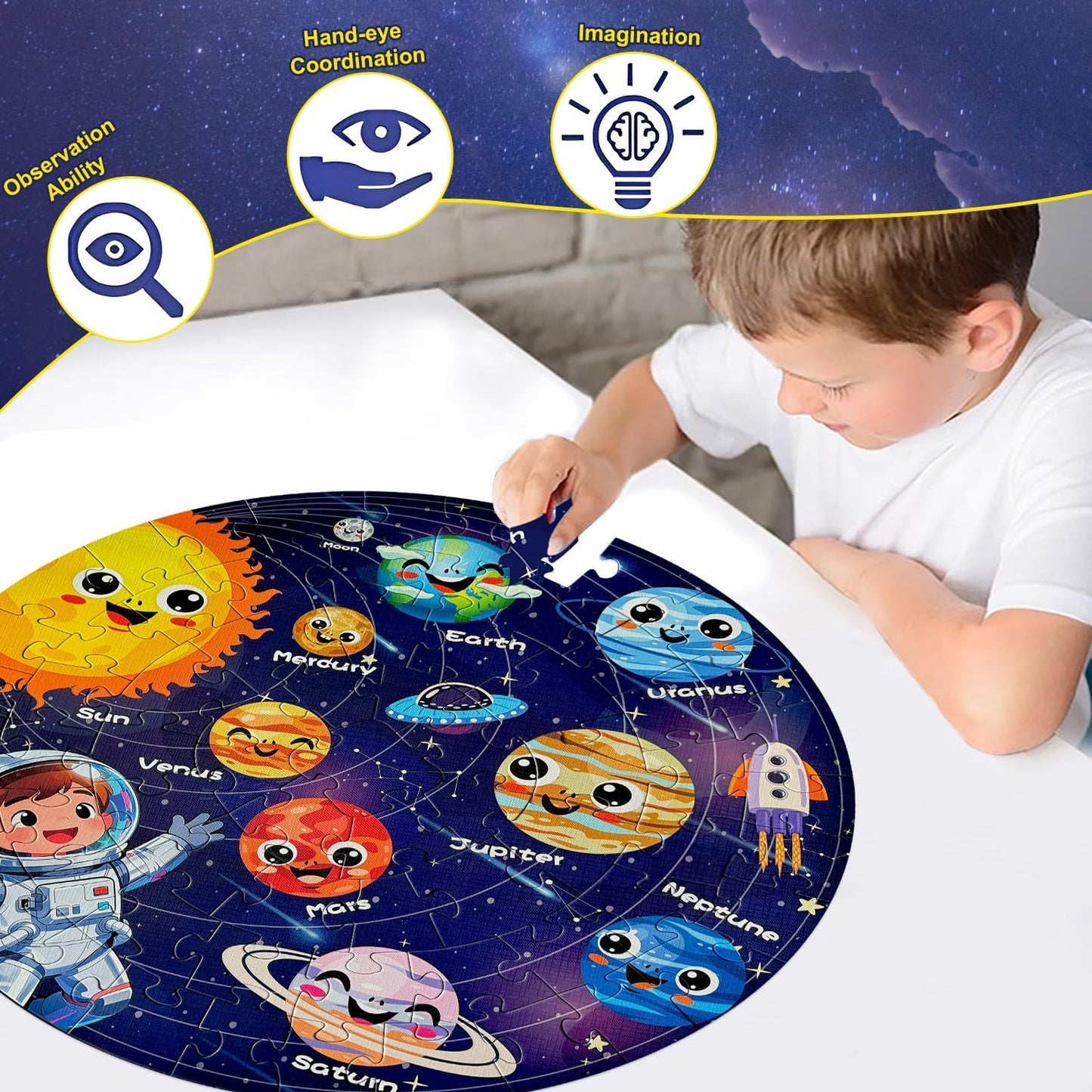 Floor Puzzles for Kids Ages 4-6 70 Piece Glow in The Dark Solar System Puzzles 3-5 Space Planets Toys Large Jigsaw Puzzle Learning Educational Toy Birthday Gift for Boys Girls Ages 6-8