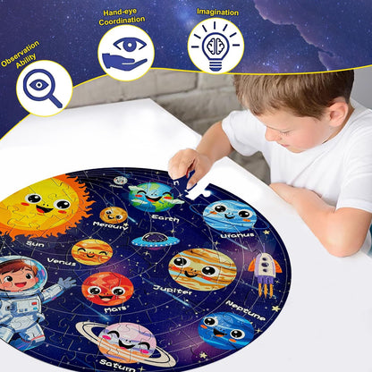 Floor Puzzles for Kids Ages 4-6 70 Piece Glow in The Dark Solar System Puzzles 3-5 Space Planets Toys Large Jigsaw Puzzle Learning Educational Toy Birthday Gift for Boys Girls Ages 6-8