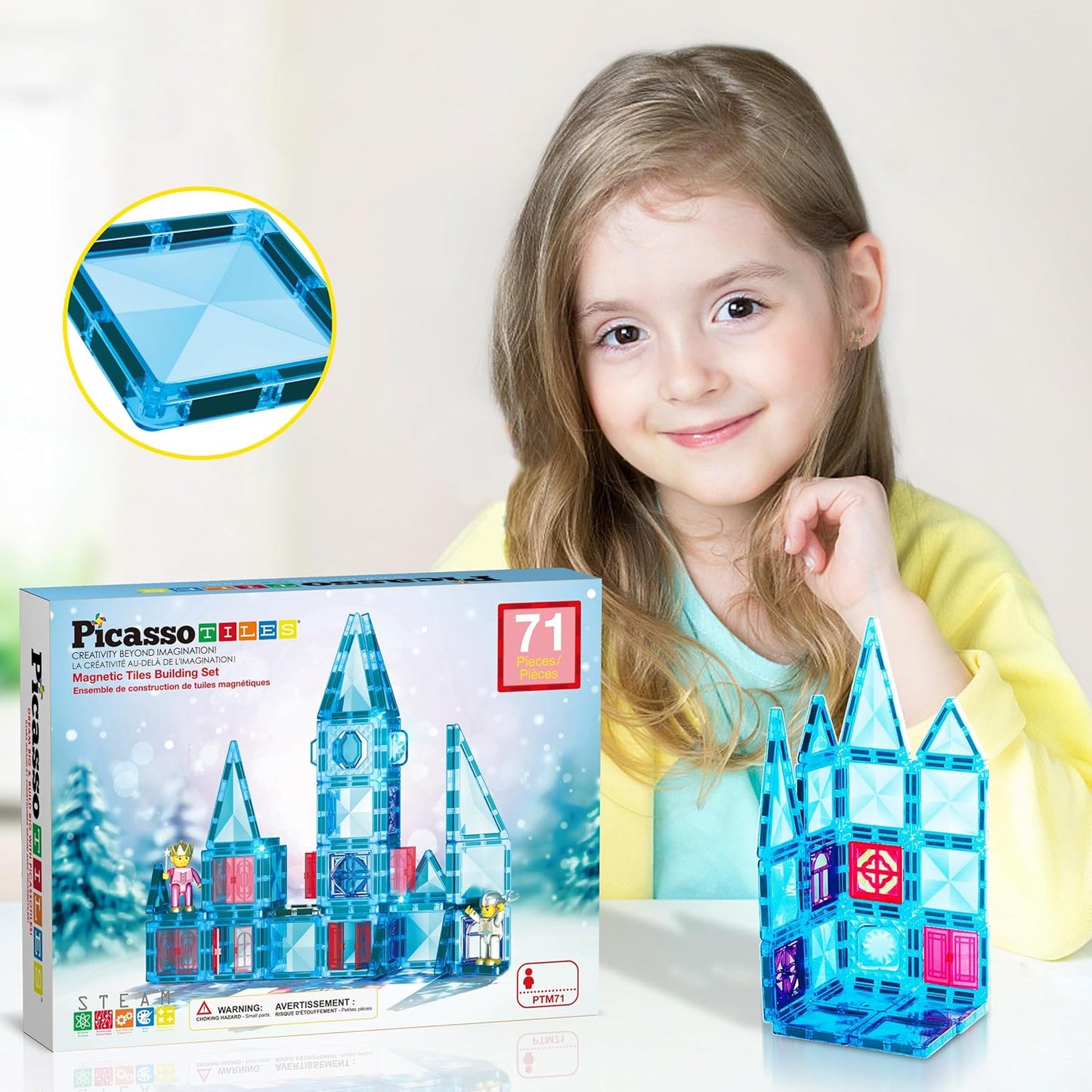 PicassoTiles 60 pcs Mini Magnetic Tiles Magnet Toys Travel-Friendly On-The-Go Building Blocks for Kids Compact Lightweight Creative playset Preschool Montessori Early Learning STEM Kids Toy Ages 3+.