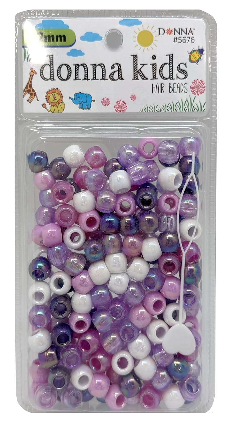 DONNA Kids Hair Beads 12 mm (170 pcs) – Clear Pearl Pony Beads with Threading Tool – Fun Braiding & Craft Accessories for Girls