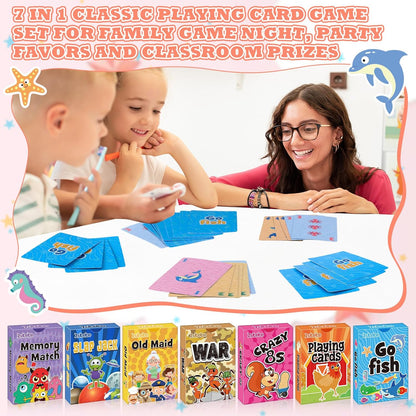Zubebe 28 Pack Kids Card Games Gifts Bulk Classic Playing Card Game Set for Kids Includes Go Fish, Old Maid, Crazy Eights, Memory Match, Slap Jack, Playing Toy for Party Favors (Classic)